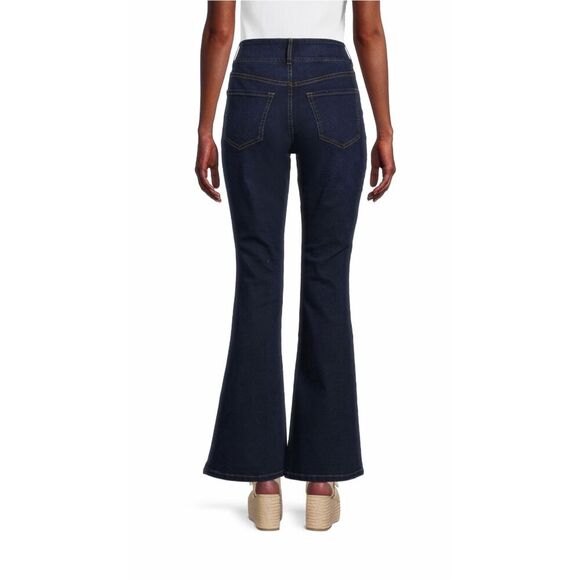 No Boundaries Juniors Double Button High Rise Flare Strech Dark Wash Casual Jean - Picture 2 of 7